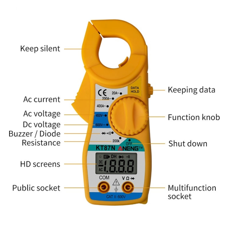 ANENG KT-87N Clamp Voltage And Current Measuring Multimeter(Yellow) - Digital Multimeter by ANENG | Online Shopping South Africa | PMC TechLife | Buy Now Pay Later Mobicred