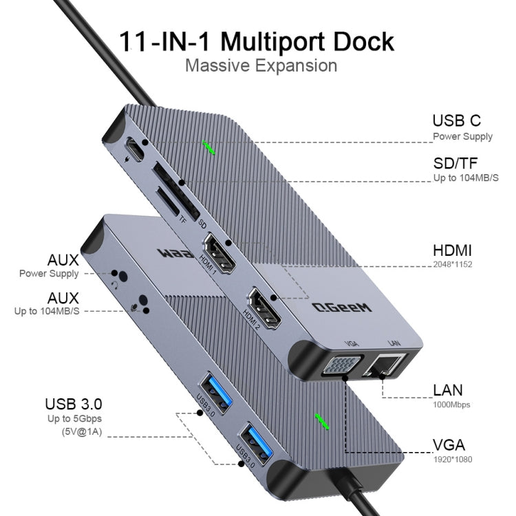 QGeeM 11 In 1 Multifunctional Type-C Extension HUB Adapter(  QG-D3908) - USB HUB by QGeeM | Online Shopping South Africa | PMC TechLife | Buy Now Pay Later Mobicred
