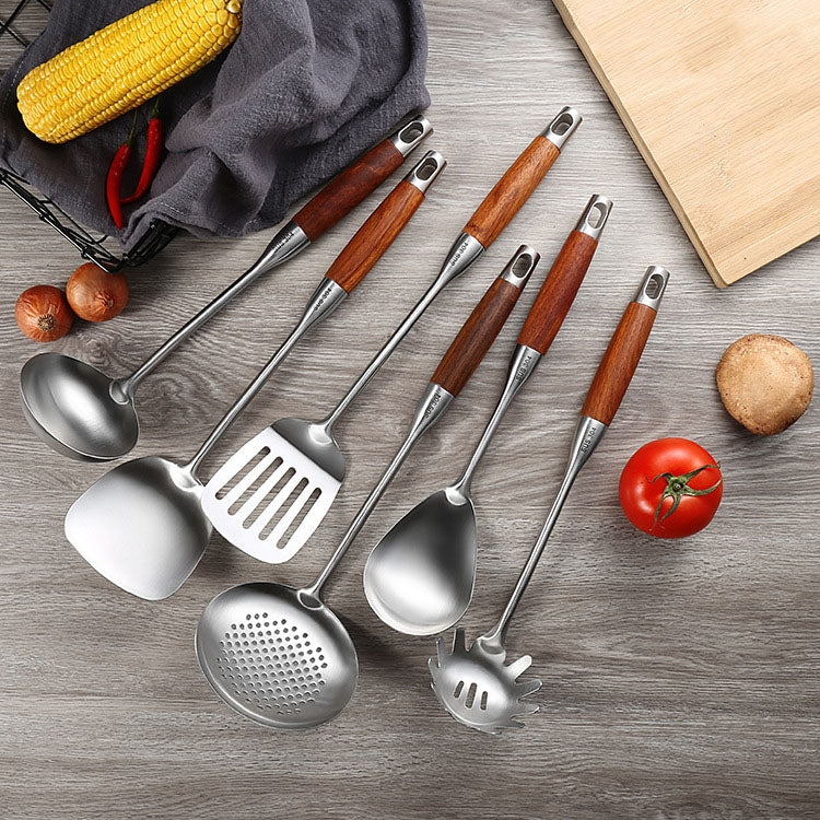 304 Stainless Steel Wooden Handle Kitchenware Kitchen Equipment, Style: Rice Spoon - Cooking Tools by PMC TechLife | Online Shopping South Africa | PMC TechLife | Buy Now Pay Later Mobicred