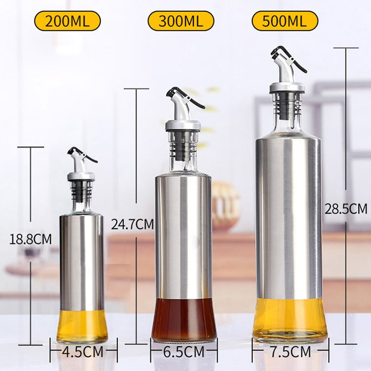 Stainless Steel Glass Oil Bottle Kitchen Pressed Seasoning Bottle, Capacity: 300ml - Condiment Bottles & Hip Flasks by PMC TechLife | Online Shopping South Africa | PMC TechLife