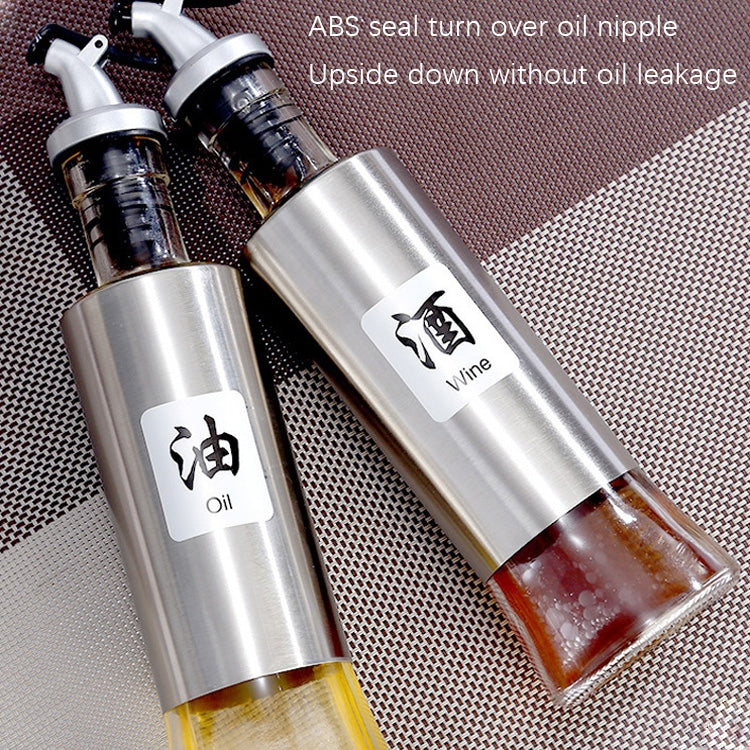 Stainless Steel Glass Oil Bottle Kitchen Pressed Seasoning Bottle, Capacity: 300ml - Condiment Bottles & Hip Flasks by PMC TechLife | Online Shopping South Africa | PMC TechLife