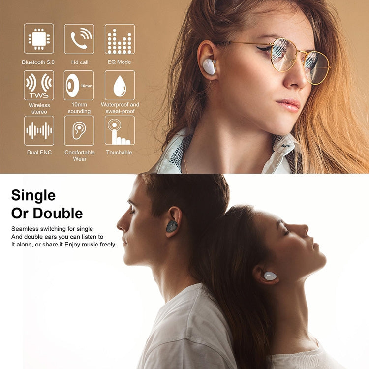 Mini Wireless With Charged Power Display ENC Bluetooth Headset(Blue) - Bluetooth Earphone by PMC TechLife | Online Shopping South Africa | PMC TechLife