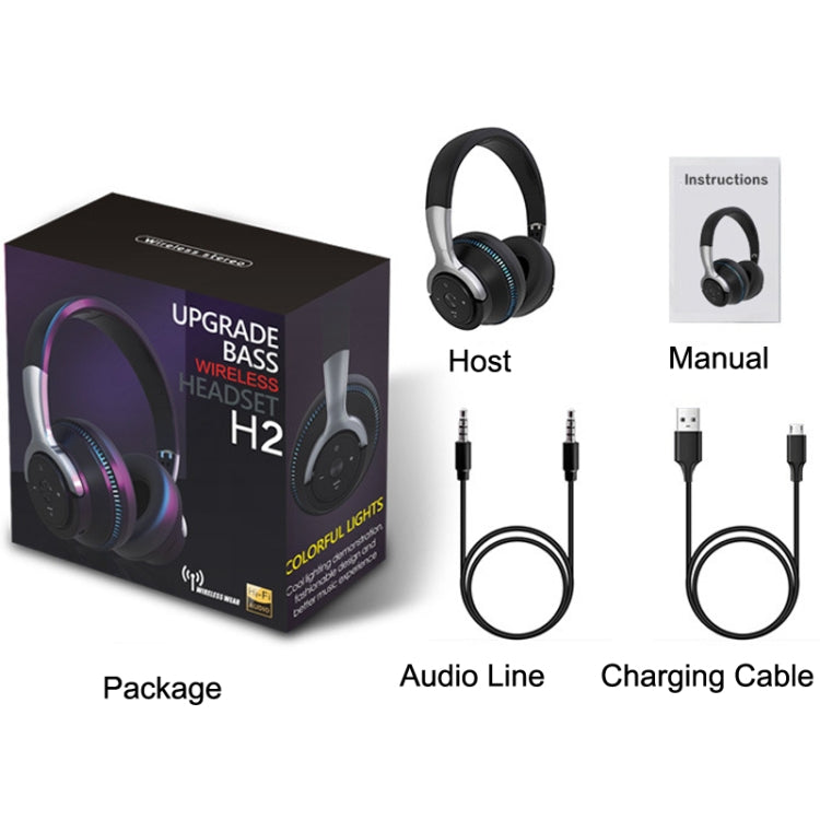 H2 Colorful Luminous Subwoofer Folding Retractable Card Wireless Bluetooth Headset(Black) - Headset & Headphone by PMC TechLife | Online Shopping South Africa | PMC TechLife