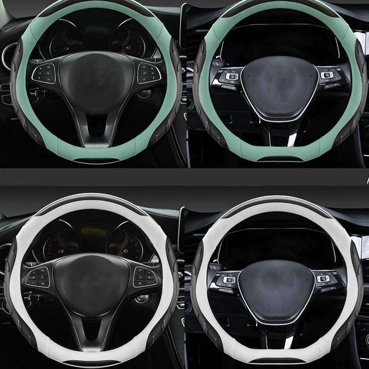 Leather Carbon Fiber Stitching Car Steering Wheel Set, Diameter: 38cm(Black White D Shape) - Steering Wheel Accessories by PMC TechLife | Online Shopping South Africa | PMC TechLife