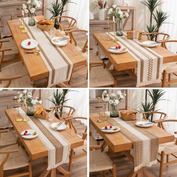 Cotton and Linen Woven Colorblock Tassel Striped Rhombus Table Runner, Size: 30x50cm(2 Hemp + Diamond Lattice) - Tablecloths & Table Mats by PMC TechLife | Online Shopping South Africa | PMC TechLife