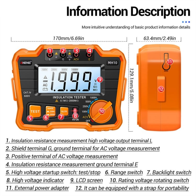 ANENG MH10 Digital High Precision Insulation Resistance Tester(Orange) - free shipping - PMC TechLife - Order now!