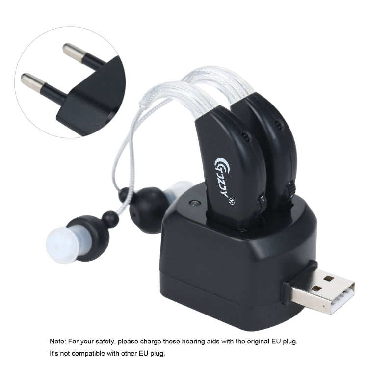 Rechargeable Hearing Aids for Seniors Personal Sound Amplifier with Charging Base,EU Plug(Black) - Hearing Aids by PMC TechLife | Online Shopping South Africa | PMC TechLife | Buy Now Pay Later Mobicred