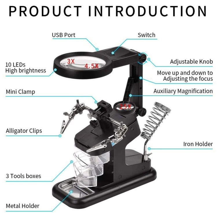 Desktop Multifunctional Chip Welding Repair Inspection Magnifying Glass with LED Light(Black) - Repair Platform by PMC TechLife | Online Shopping South Africa | PMC TechLife