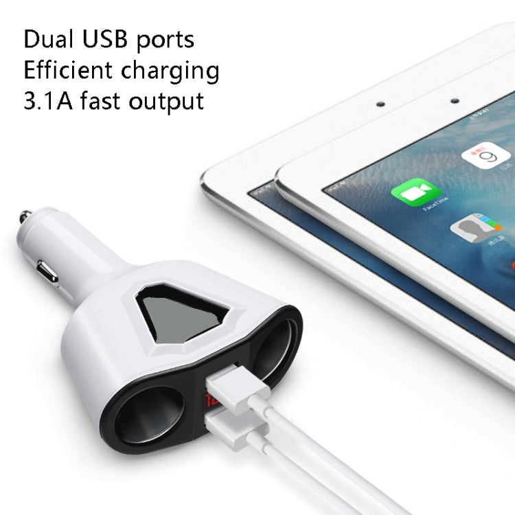 3.1A Dual USB Digital Display Multi-Function Driving Recorder Universal Automotive Charger(White) - Car Charger by PMC TechLife | Online Shopping South Africa | PMC TechLife