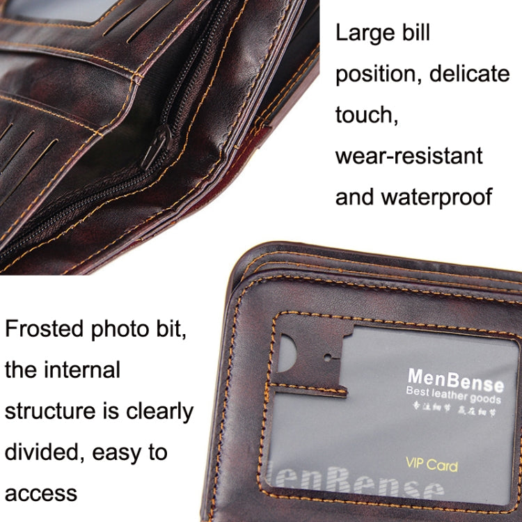 Menbense Short Fashion Leisure Magnetic Buckle Large Capacity 3 Fold Male Wallet(Dark Brown) - Wallets by Menbense | Online Shopping South Africa | PMC TechLife