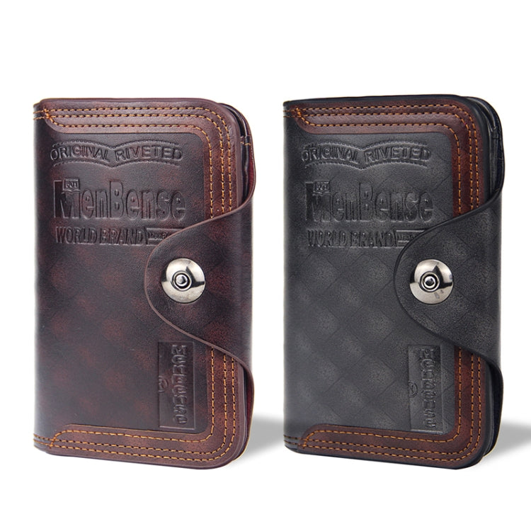 Menbense Short Fashion Leisure Magnetic Buckle Large Capacity 3 Fold Male Wallet(Dark Brown) - Wallets by Menbense | Online Shopping South Africa | PMC TechLife