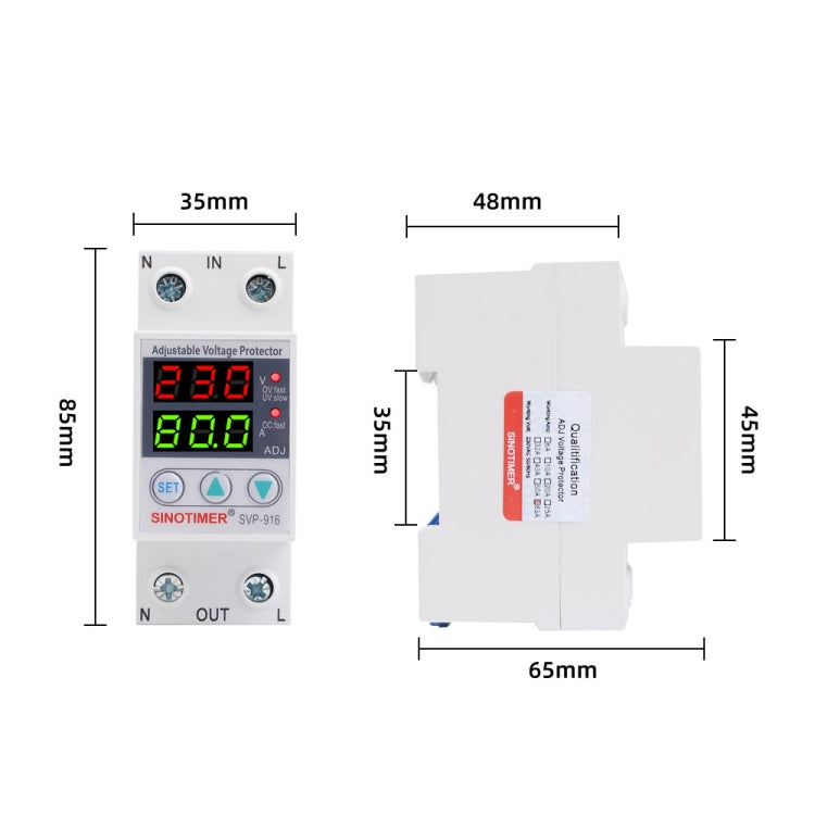 SINOTIMER SVP-916 Adjustable Self-resetting Over-voltage Under-voltage Protector, Current: 63A - Other Tester Tool by SINOTIMER | Online Shopping South Africa | PMC TechLife | Buy Now Pay Later Mobicred