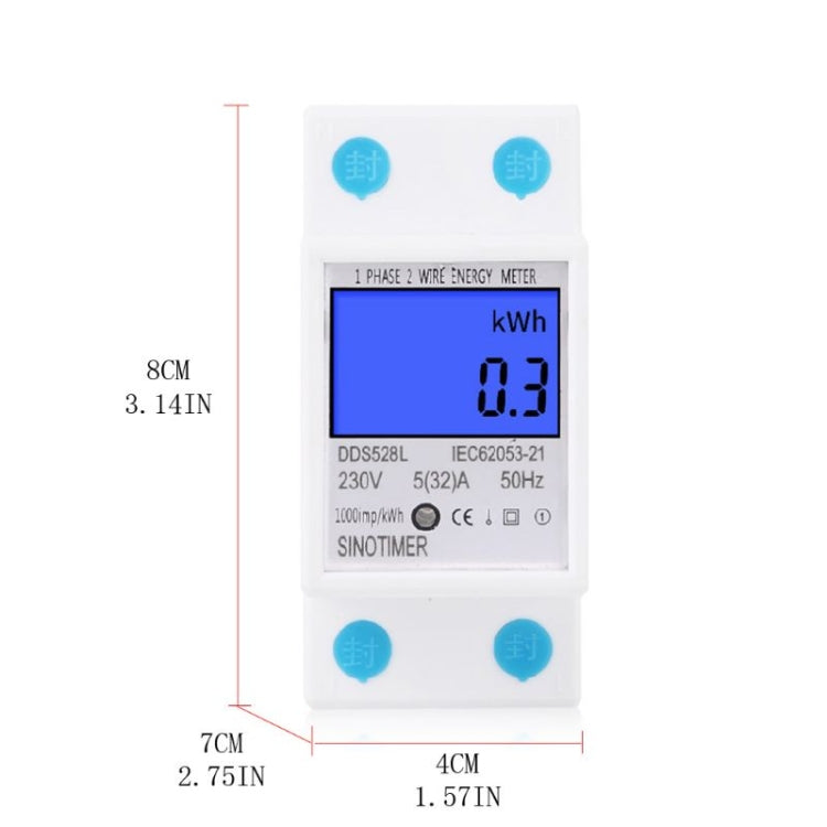 DDS528L Backlight Display Home Single-phase Rail Energy Meter 5-32A(230V 50Hz) - Current & Voltage Tester by SINOTIMER | Online Shopping South Africa | PMC TechLife | Buy Now Pay Later Mobicred