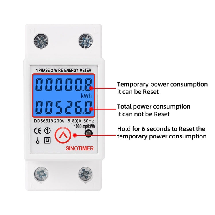 SINOTIMER DDS6619-526L-2 Can Reset Zero Backlight Display Single-phase Rail Electric Energy Meter - free shipping - PMC TechLife - Order now!