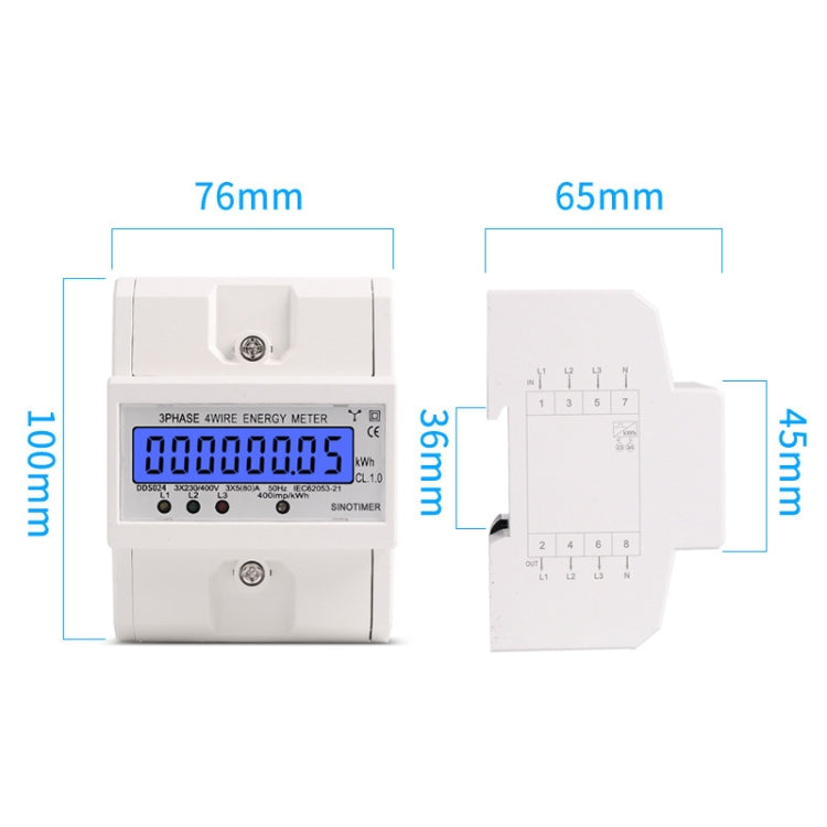 SINOTIMER Three-Phase Backlight Display Rail Type Electricity Meter 5-100A 400V(DDS024 White Shell) - free shipping - PMC TechLife - Order now!