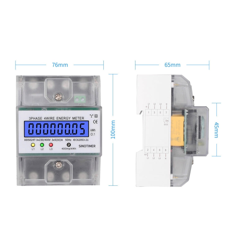 SINOTIMER Three-Phase Backlight Display Electricity Meter 5-100A 400V(DDS024T Transparent Shell) - Current & Voltage Tester by SINOTIMER | Online Shopping South Africa | PMC TechLife | Buy Now Pay Later Mobicred