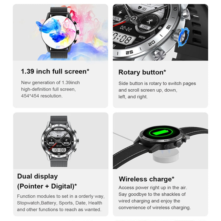 LOANIY DT70 Analog Digital Dual Display Smart Call Watch(Silver Leather) - free shipping - PMC TechLife - Order now!