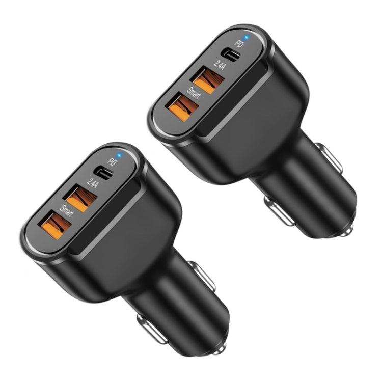2PCS PD+2.4A Dual USB Car Charger, Style: 3 Ports (Black) - Car Charger by PMC TechLife | Online Shopping South Africa | PMC TechLife
