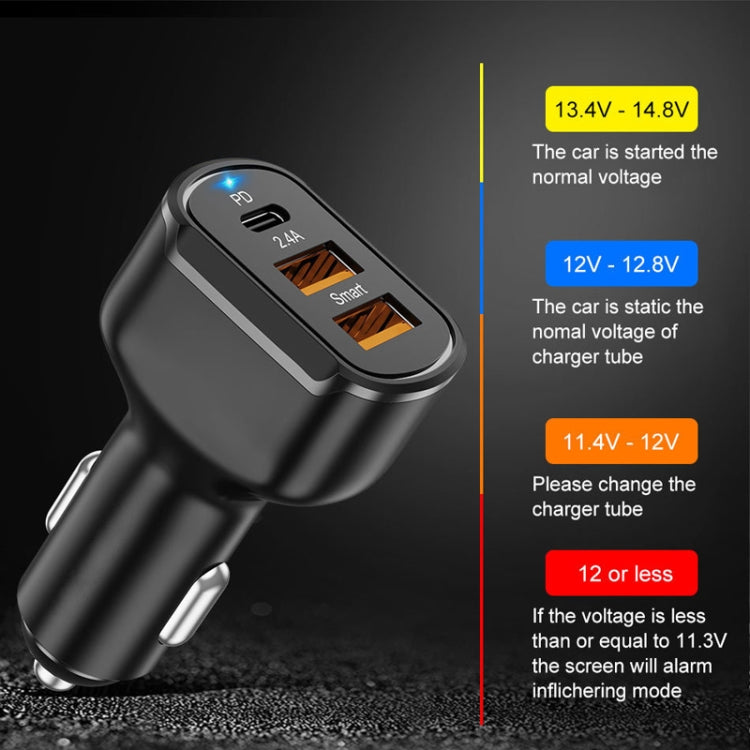 2PCS PD+2.4A Dual USB Car Charger, Style: 3 Ports (Black) - Car Charger by PMC TechLife | Online Shopping South Africa | PMC TechLife