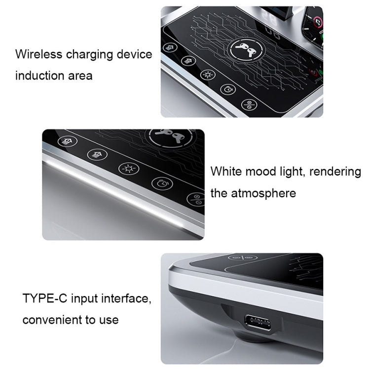 R11 4 In 1 30W Phone Wireless Charger with Ambient Light(Silver Black) - Wireless Charger by PMC TechLife | Online Shopping South Africa | PMC TechLife