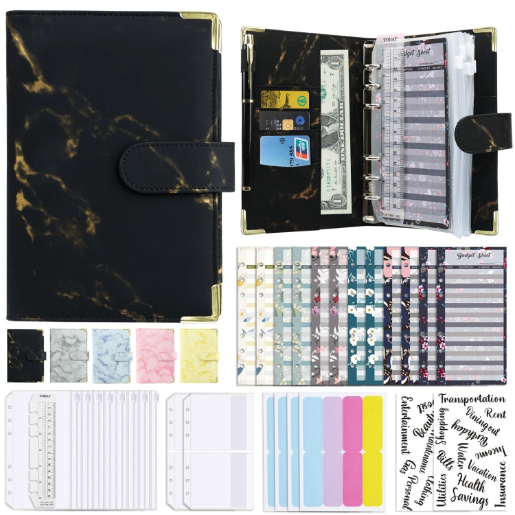 A6 Binder Budget Book Marbled Notebook PU Leather Binder(Black) - Notebooks by null | Online Shopping South Africa | PMC TechLife | Buy Now Pay Later Mobicred