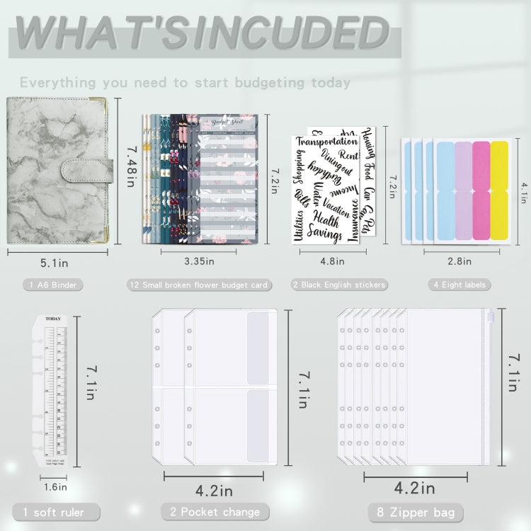 A6 Binder Budget Book Marbled Notebook PU Leather Binder(Black) - Notebooks by null | Online Shopping South Africa | PMC TechLife | Buy Now Pay Later Mobicred