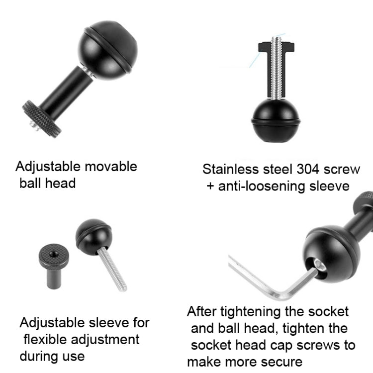 Ball Head Adapter Adjustable Screw Fixed Mount  Camera Underwater Diving Photography Lights Bracket(1/4 Inch  Black) - Connection Mount by PMC TechLife | Online Shopping South Africa | PMC TechLife