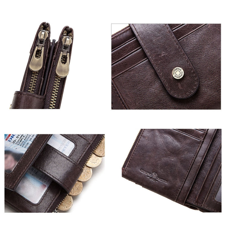 HUMERPAUL BP896 RFID Anti-Theft Brush Dual Zipper Leather Wallet Multi-Card Men Purse(Dark Brown) - free shipping - PMC TechLife - Order now!