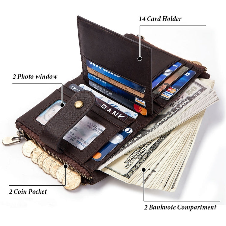 BP804 RFID Anti-Theft Wallet Multi-Function Buckle Zipper Retro Leisure Coin Purse(Blue) - Antimagnetic RFID Package by PMC TechLife | Online Shopping South Africa | PMC TechLife | Buy Now Pay Later Mobicred
