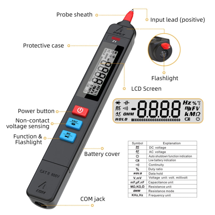BSIDE Z1 Smart Pen Multimeter Electric Pen Voltage Detector Without Battery (Black) - Digital Multimeter by BSIDE | Online Shopping South Africa | PMC TechLife | Buy Now Pay Later Mobicred