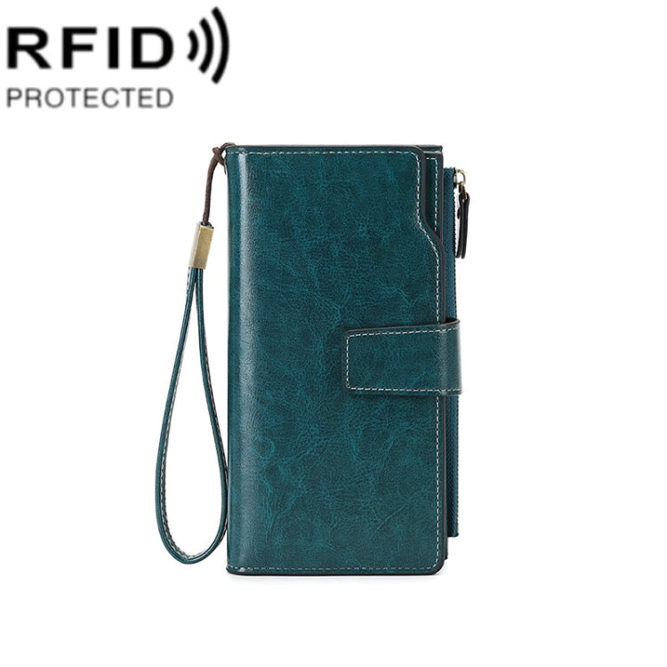 1669 RFID Anti-magnetic Anti-theft Retro Long Wallet Card Holder Document Bag(Peacock Blue) - Antimagnetic RFID Package by PMC TechLife | Online Shopping South Africa | PMC TechLife | Buy Now Pay Later Mobicred