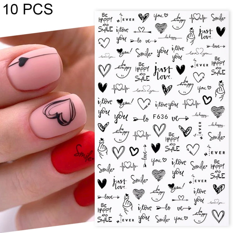 10 PCS Cartoon Heart Letters Comic Character Nail Art Sticker 3D Adhesive Nail Stickers(F636) - free shipping - PMC TechLife - Order now!