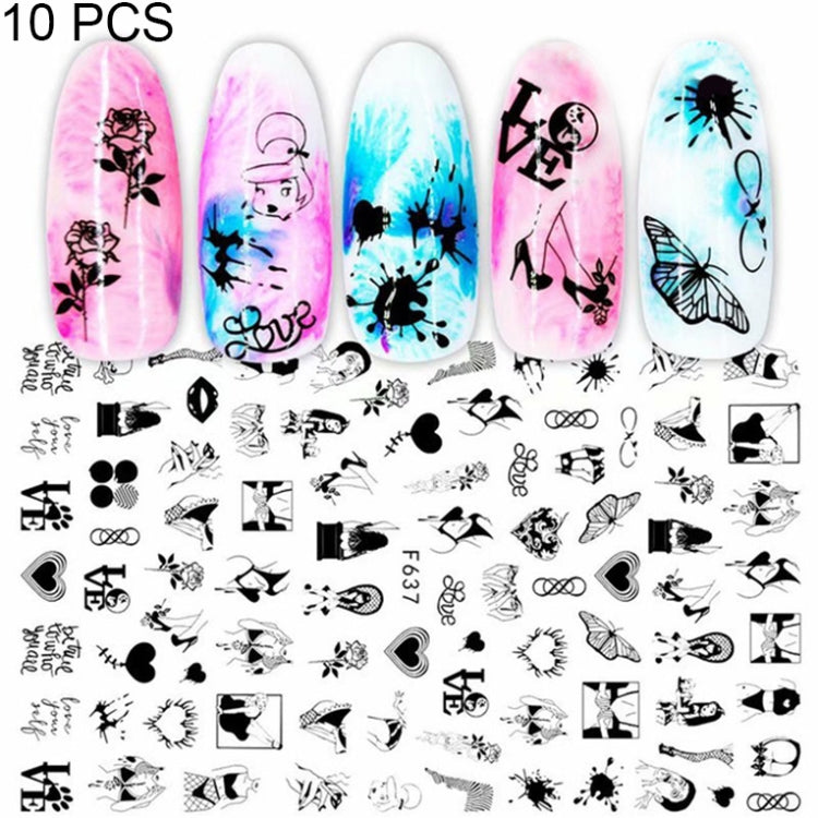 10 PCS Cartoon Heart Letters Comic Character Nail Art Sticker 3D Adhesive Nail Stickers(F637) - free shipping - PMC TechLife - Order now!