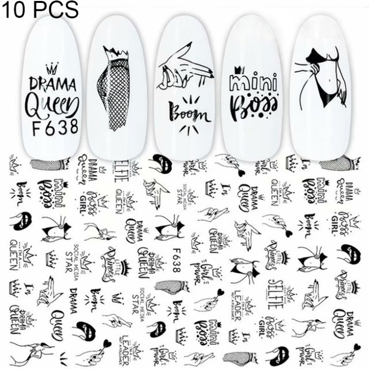 10 PCS Cartoon Heart Letters Comic Character Nail Art Sticker 3D Adhesive Nail Stickers(F638) - free shipping - PMC TechLife - Order now!