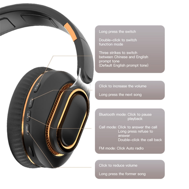 H7 Foldable Wireless Bluetooth Headset With Microphone Support TF Card, AUX(Black) - Headset & Headphone by PMC TechLife | Online Shopping South Africa | PMC TechLife