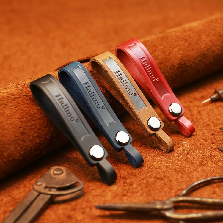 Hallmo First Layer Cowhide Leather Car Keychain(Crazy Horse Leather Blue) - Key Rings by Hallmo | Online Shopping South Africa | PMC TechLife | Buy Now Pay Later Mobicred