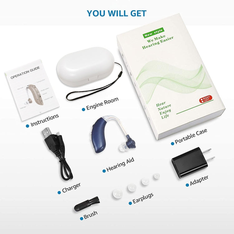 GM-105 Smart Noise Cancelling Ear-hook Rechargeable Elderly Hearing Aids, Spec: US Pulg(Skin Color) - Hearing Aids by PMC TechLife | Online Shopping South Africa | PMC TechLife