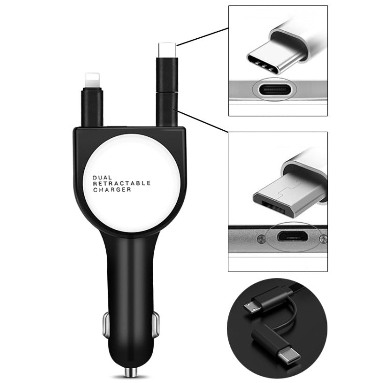 3 In 1 3.1A Dual USB Single Pull Retractable Fast QC3.0 Car Charger(White) - Car Charger by PMC TechLife | Online Shopping South Africa | PMC TechLife