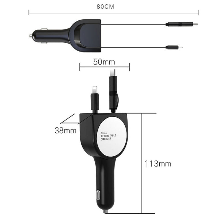 3 In 1 3.1A Dual USB Single Pull Retractable Fast QC3.0 Car Charger(Black) - Car Charger by PMC TechLife | Online Shopping South Africa | PMC TechLife