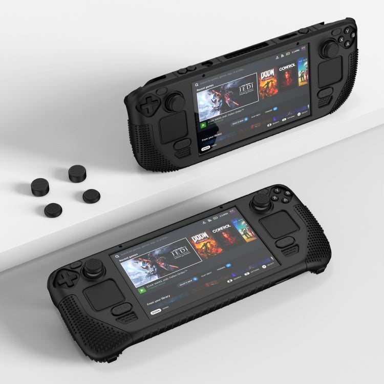 For Steam Deck V V4-1 Pocket Consoles Silicone Non-slip Protective Case with Holder Function(Black) - Accessories by PMC TechLife | Online Shopping South Africa | PMC TechLife