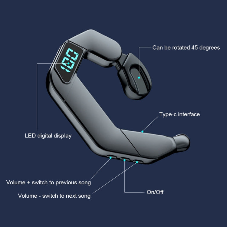 V19 Bone Conduction Digital Display Stereo Hanging Ear Sports Bluetooth Headset(White) - Bluetooth Earphone by PMC TechLife | Online Shopping South Africa | PMC TechLife