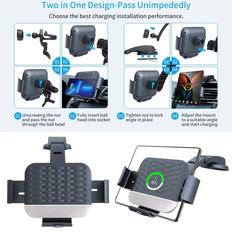 For Samsung Galaxy Z Fold4 / 3 S10 Folding Screen Mobile Phone Vehicle Bracket Dual Coil Wireless Charger - Wireless Charger Holders by PMC TechLife | Online Shopping South Africa | PMC TechLife | Buy Now Pay Later Mobicred