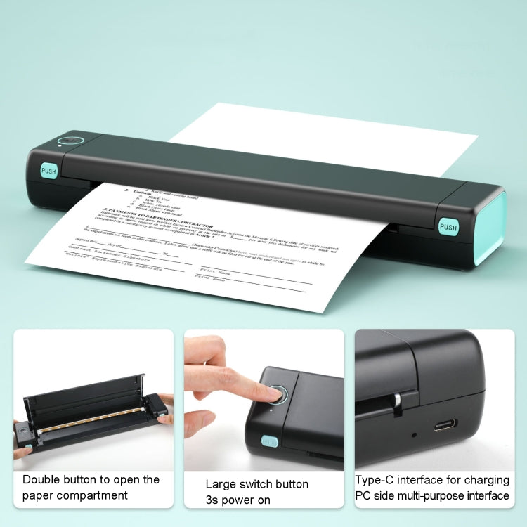 M08F Bluetooth Wireless Handheld Portable Thermal Printer(Black Green Letter Version) - Printer by PMC TechLife | Online Shopping South Africa | PMC TechLife