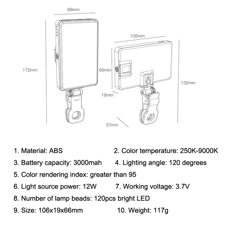 ST-120C Mobile Phone Tablet Clip Fill Light Selfie Live Camera Portable Camera Lighting(Black) - Selfie Light by PMC TechLife | Online Shopping South Africa | PMC TechLife