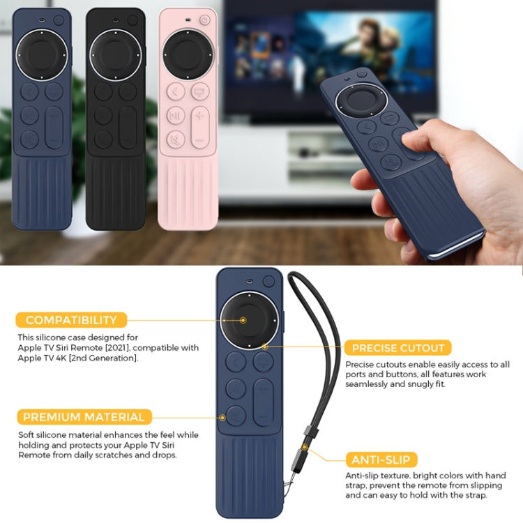 For Apple TV Siri Remote 2/3 AhaStyle PT166 Remote Controller Silicone Protective Case Striped Non-Slip Anti-Drop Cover(Midnight Blue) - free shipping - PMC TechLife - Order now!
