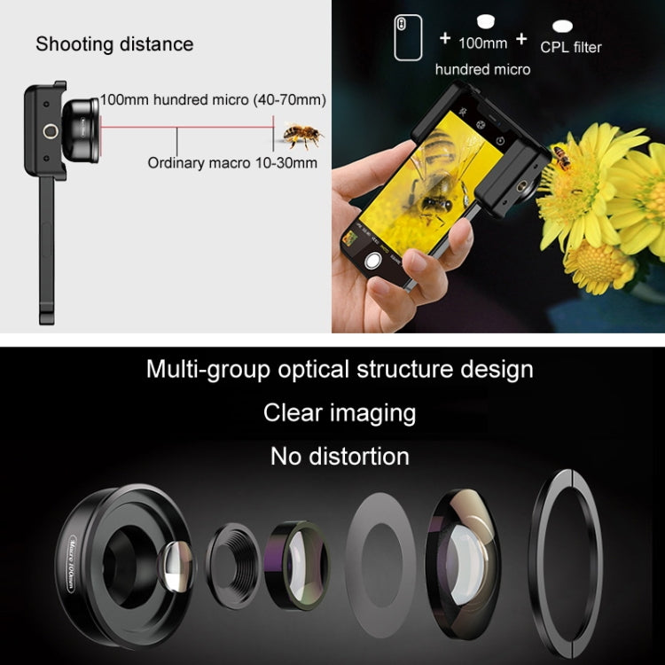 APEXEL CM-HB100CPL HB100mm HD External Macro Mobile Phone Lens with CPL(Black) - free shipping - PMC TechLife - Order now!