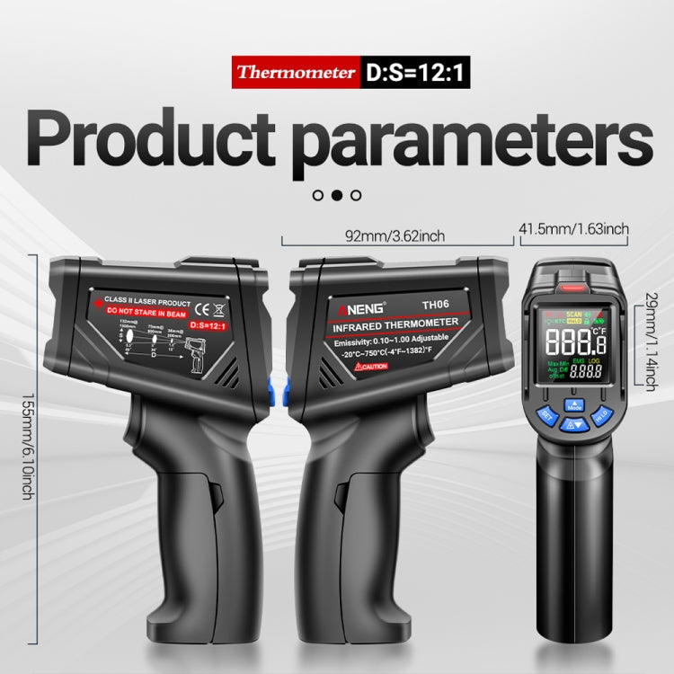 ANENG TH06 Oil Temperature High Precision Thermometer Laser Baking Infrared Water Thermometer(Black) - Thermostat & Thermometer by ANENG | Online Shopping South Africa | PMC TechLife | Buy Now Pay Later Mobicred