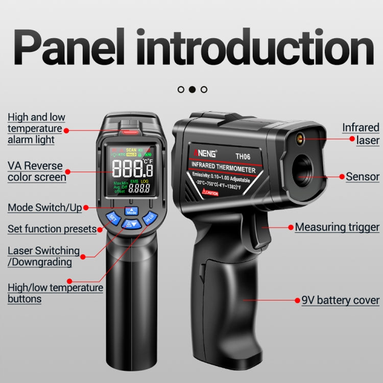 ANENG TH06 Oil Temperature High Precision Thermometer Laser Baking Infrared Water Thermometer(Black) - Thermostat & Thermometer by ANENG | Online Shopping South Africa | PMC TechLife | Buy Now Pay Later Mobicred