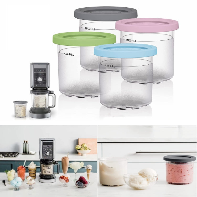 For Ninja NC299AMZ NC300 Ice Cream Storage Containers with Lids, Speci: 4 Cups+Spoon - Kitchen Machine Accessories by PMC TechLife | Online Shopping South Africa | PMC TechLife