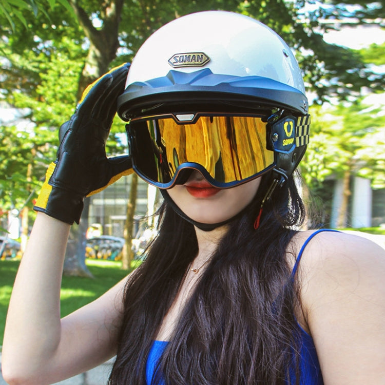SOMAN Motorcycle Half Helmet Adjustable Helmet With Inner Mirror, Size: L(Cement Gray with Transparent Mirror) - free shipping - PMC TechLife - Order now!